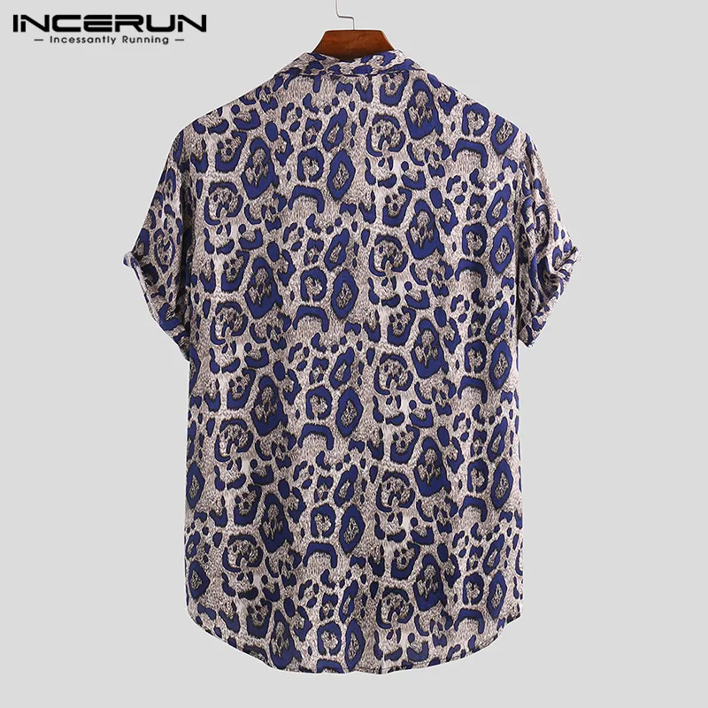 INCERUN Vīriešu Ikdienas Krekls ar Leopards Izdrukāt Pogu Camisa Elpo Īsām Piedurknēm Vasaras Pludmales Havaju Krekli Vīriešu Streetwear 2021