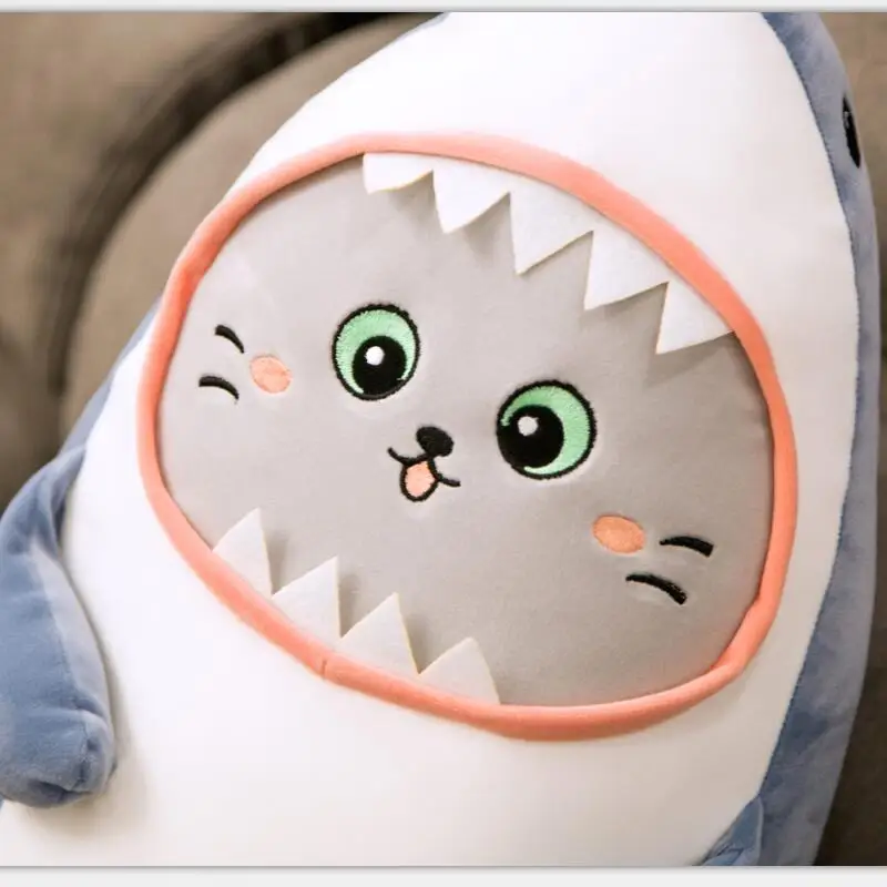 Jauki Kaķis Sejas Smaidu Haizivs Plīša Rotaļlieta, kas Pildīti ar Jūras Dzīvnieku Nomierināt Lelles Spilvenu Dāvanu 28-80cm
