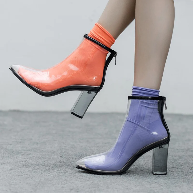 Jauno Modes Pārredzamu Zābaki Sieviešu Sūkņi Sandales Sieviešu Kurpes Skaidrs, Chunky Papēži Plus Lieluma