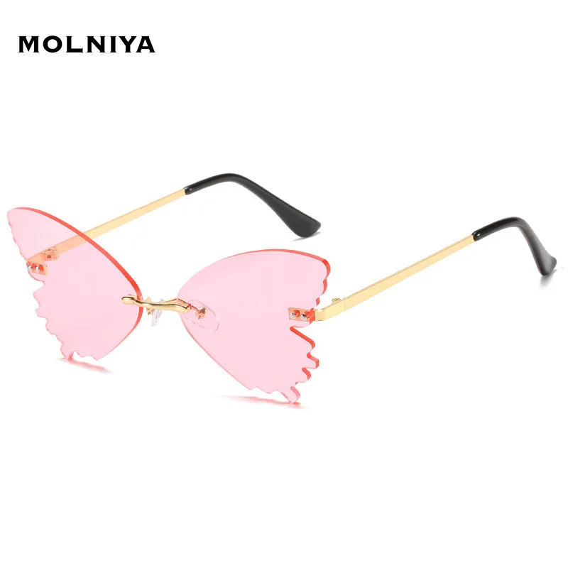 Jauno Modes Tauriņš Formas Saulesbrilles Vīriešiem, Sievietēm Catwalk Smieklīgi, Saules Brilles Metāla Bezrāmju Brilles UV400