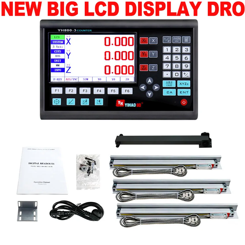 Jauns 3 Asi, LCD Dro Iestatītu Ciparu Nolasīšanas Sistēmu Displeju un 3 GAB. 5U Lineārs Optiskā Valdnieks Dimensiju 50-1000 par Virpu, Malšanas Mašīna
