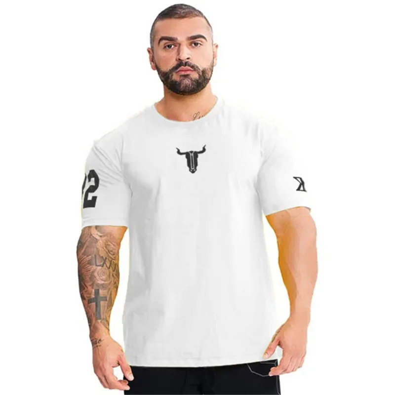Jauns Vīriešu Kokvilnas t-veida krekls Topi Crossfit Apģērbs Vīriešu sporta zāles Fitnesa Kultūrisms T-krekls Vasaras Gadījuma Modes Drukāt Īsām piedurknēm