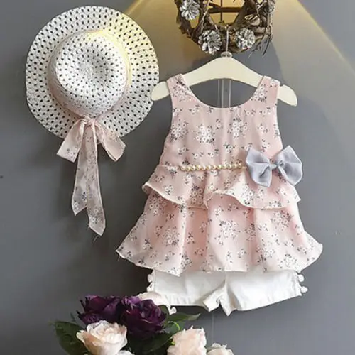 Jaunā Princese Meitene Ziedu Drēbes Mazulis Meitenes Vasaras Apģērbs Mazulim Mežģīņu Ziedu Top+Balts Īss Elsas+Klp Bērnu Modes 2gab Apģērbs