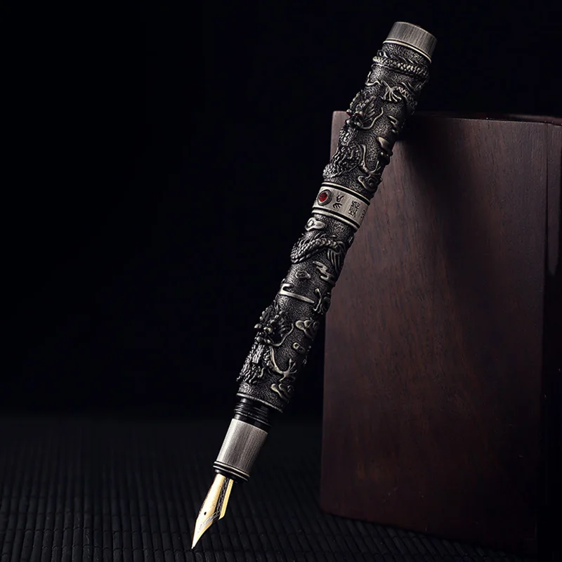 Jinhao Vintage Luksusa Dragon Strūklakas Pildspalvas Metāla Kaligrāfija Zīmuļi Rakstīšanai 0.5 mm Nib Smago Pen Biroja Paraksts Kancelejas preces