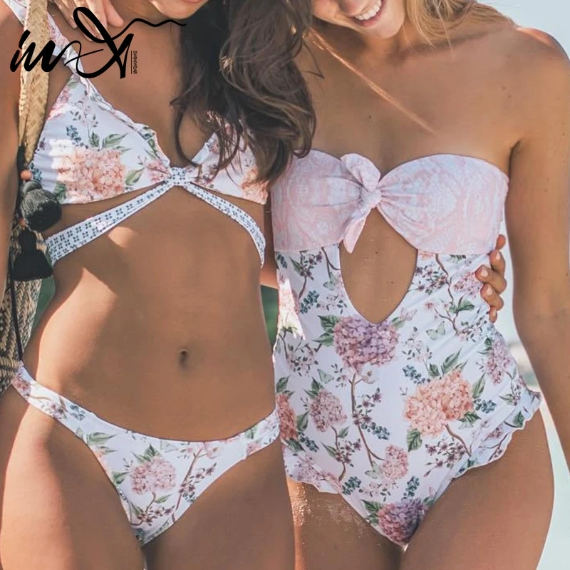 Jo-X Plus lieluma peldkostīmi sieviešu ziedu print viengabala peldkostīms sieviešu monokini Izgriezums bikini 