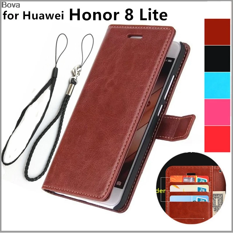 Kartes turētāja vāku gadījumā Huawei Honor 8 Lite ( P8 Lite 2017 ) Pu ādas aizsardzības gadījumā, seifs tālruņa vāciņu