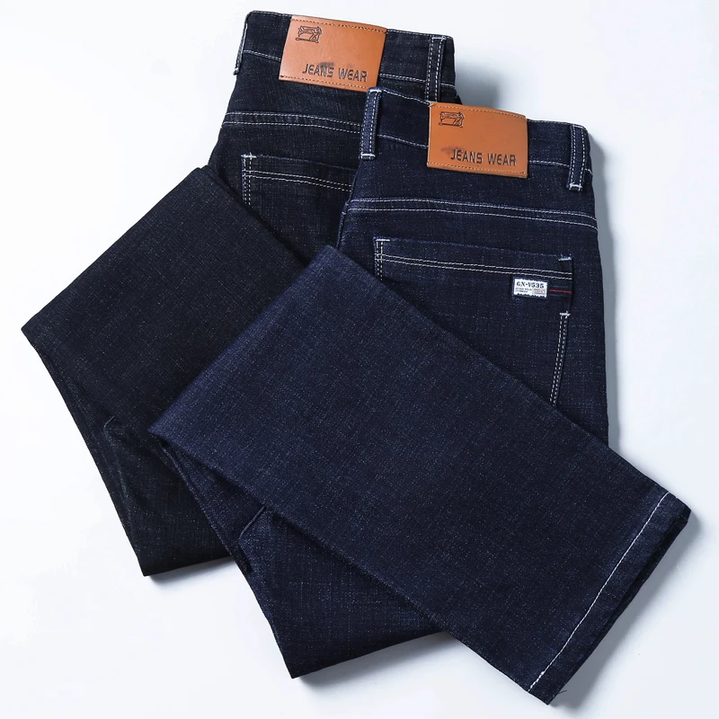 Klasiskā Stila Vīriešu Biznesa Slim Jeans 2019 Jaunas Liela Izmēra 40 42 44 Modes Stiept Džinsa Bikses Vīriešu Zīmolu Bikses Melna Zila