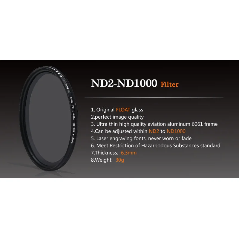 KnightX ND2, lai ND1000 Fader Variable ND filtru, Regulējamu canon nikon 49mm 52mm 55mm 58mm 62mm 67 mm 72mm 77mm piederumi