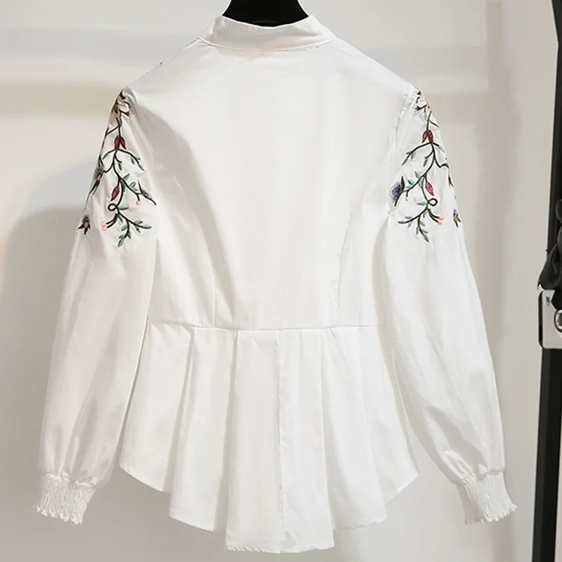 Korejas Modes Apģērbu 2021 Sieviešu Topi, Blūzes, Baltu Kreklu Apģērbu Ar Garām Piedurknēm Krekli, Dāmu Topi, Izšuvumi Stāvēt 2807 50