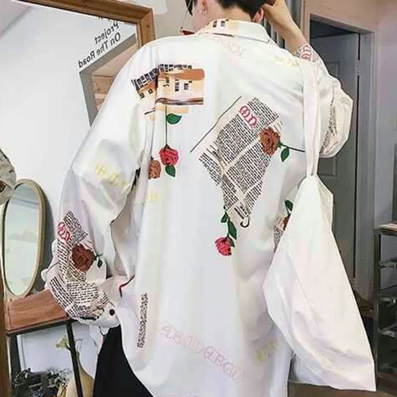 Krekli, Vīriešiem, Iespiests Plus Izmērs 3XL Zaudēt Vienkāršu Gadījuma Modes Mens Apģērbu Krekls Iela-wear korejas Visu maču Harajuku katru Dienu Jaunas