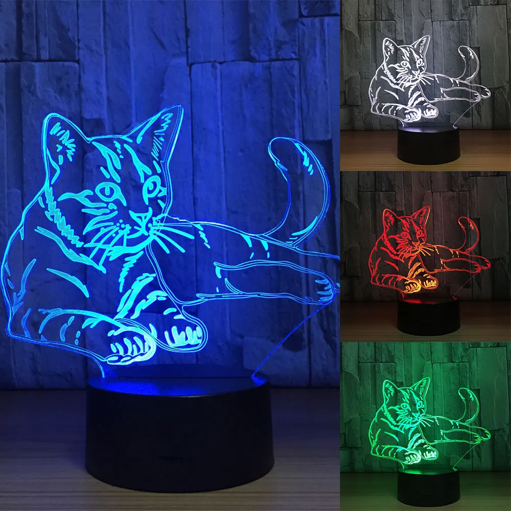 Krāsains Cute Kaķi 3D Ilūziju Galda Rotājumu Dekori Lampas Akrila Touch Switch LED Nakts Gaismas Pārredzamu Lampka Nocna Bērniem Dāvanu