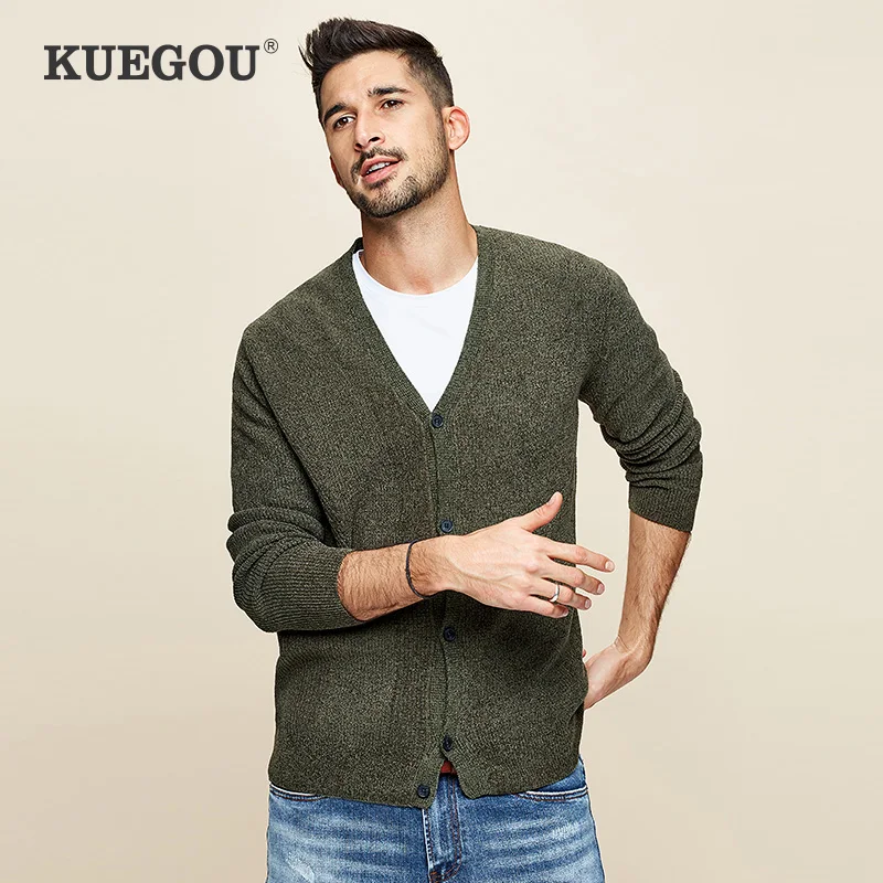 KUEGOU rudens vīriešu džemperis Pavisam silts adīts modes Trikotāža atpūtas džemperi jaciņa vīriešu top plus lieluma BZ-12657