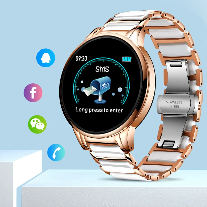 LIGE Jaunā Luksusa Smart skatīties Sieviešu Sirdsdarbības Ātrums, asinsspiediens, Sporta Multi-funkciju IOS Android Keramikas Siksna Dāmas Smartwatch