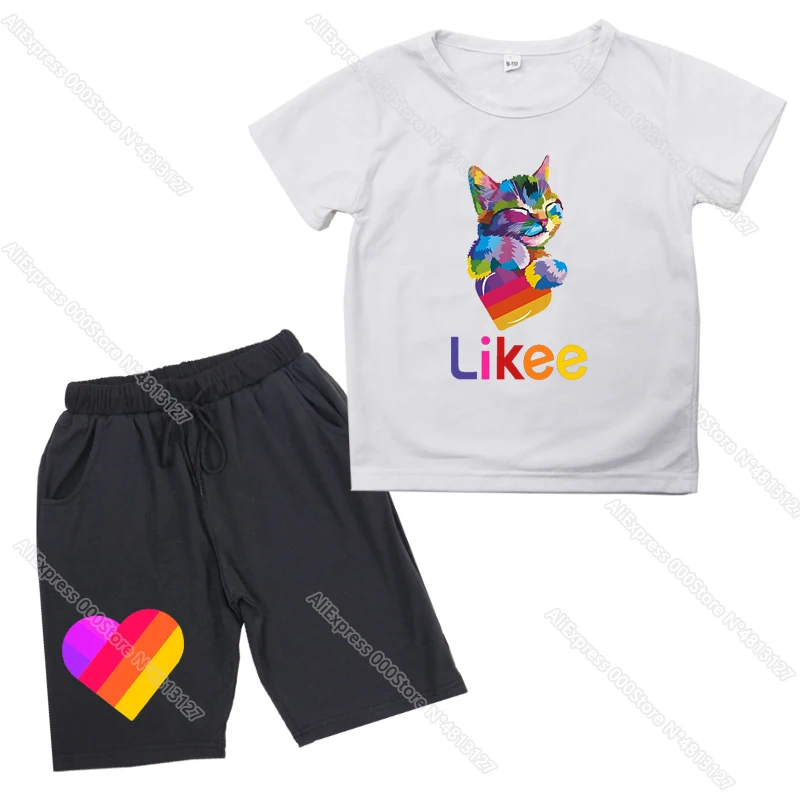 Likee T Krekls, Uzvalks Vasaras Baby Zēni Meitenes 2PCS Set LIKEE Sporta Tērps Bērniem, T-Krekls +Šorti Bērnu Apģērbi Kaķis, Lapsa Unicorn
