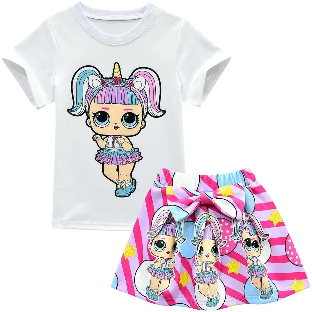 Lol Lelle, Baby Meitenes Apģērbu Komplekts 2 gab Piemērots Īsu T Krekls + Svārki Princese Priekšgala Kleita Komplekti Karikatūra Lol Meitenes Pusi Apģērbi