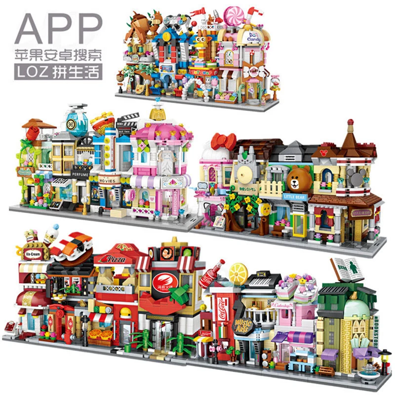 LOZ Mini Commercial Street view Skatuves DIY Celtniecības Bloki modeļa bloks rotaļlietas bērniem zēns dāvanu radītājs tehnikas prieks