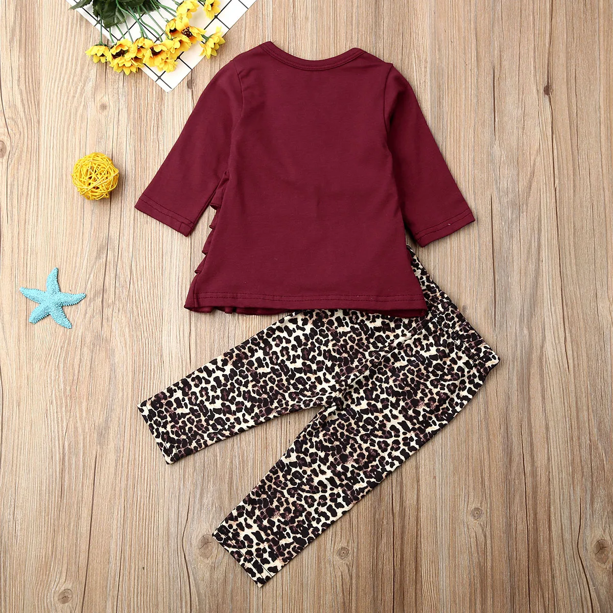 Meitene Drēbes 2019 Toddler Baby Girl Apģērbu Savirmot Garām Piedurknēm Topi, Kleita+Leopard Stulpiņi Bikses Apģērbs, Komplekts