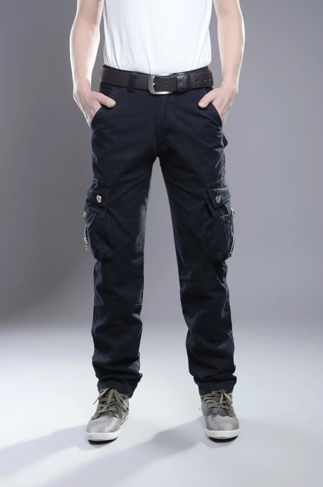 Men 's Multi-Kabatas Bikses (dungriņi) Lielo Izmēru Apģērbu Mens Kravas Bikses Kokvilnas Plus Lieluma Vīriešiem Gadījuma Haki Melnas Bikses Joggers