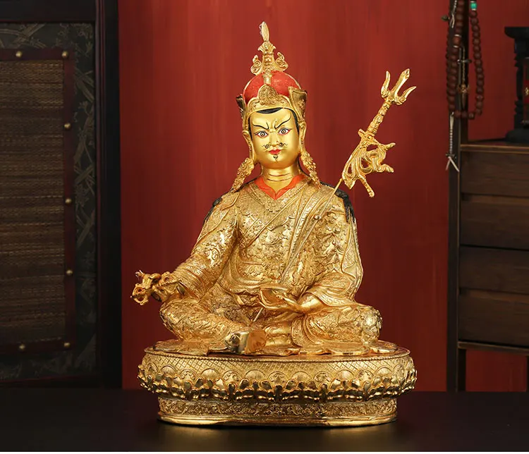 Milzīgs 45 cm LIELAS MĀJAS zālē iedarbīgu Aizsardzību Tibetas Budisms zelta pārklājumu Guru Rinpoche Padmasambhava budas statuja attēls
