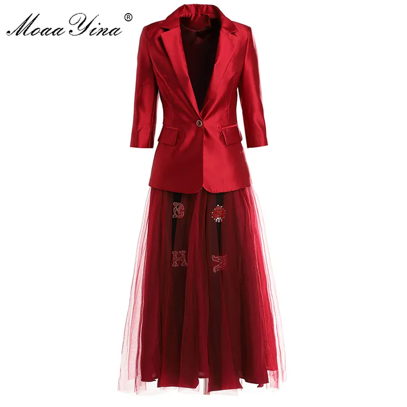 MoaaYina Modes Dizainere Uzstādīt Pavasara Rudens Sievietes Tērps Topi+Kristāla Fāzēm Acu Svārki divdaļīgs kostīms