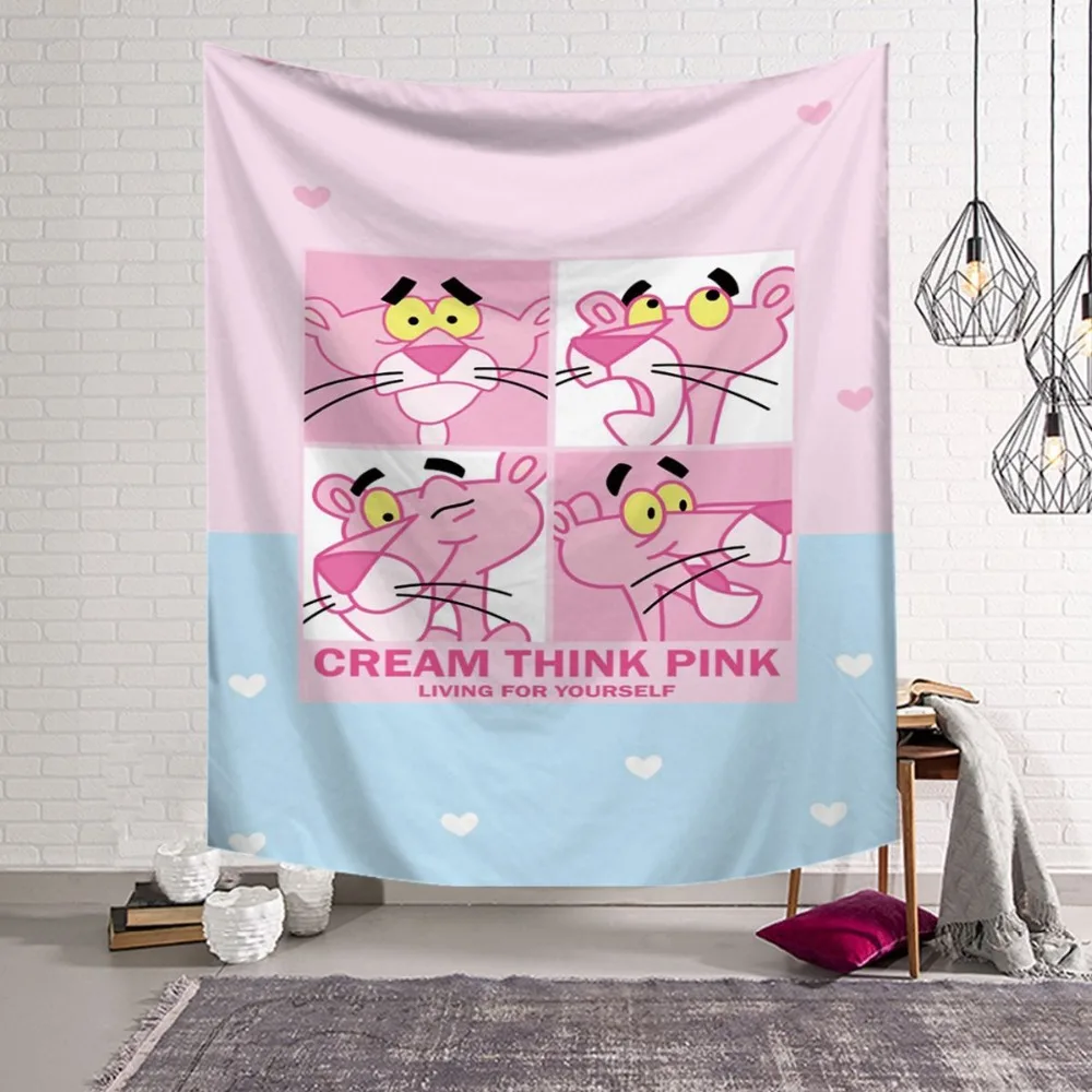Modes Atdzist Dzīvnieku Pink Panther Krāsas Drukāts Maģija Dekoratīvās Hipiju Mandala Macrame Bohēmijas Sienas Karājas Gobelēns