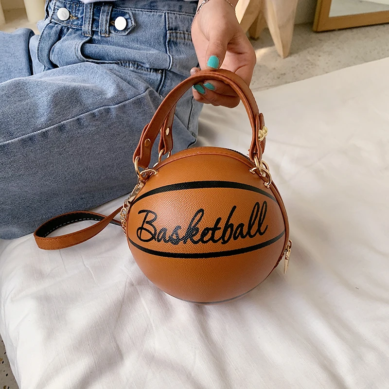 Modes Brūna Basketbola Formas Ķēdes Tote Somas Sievietēm Rāvējslēdzēju Bumbu Somas Plecu Messenger Bag Dāma Kārta Crossbody Somas