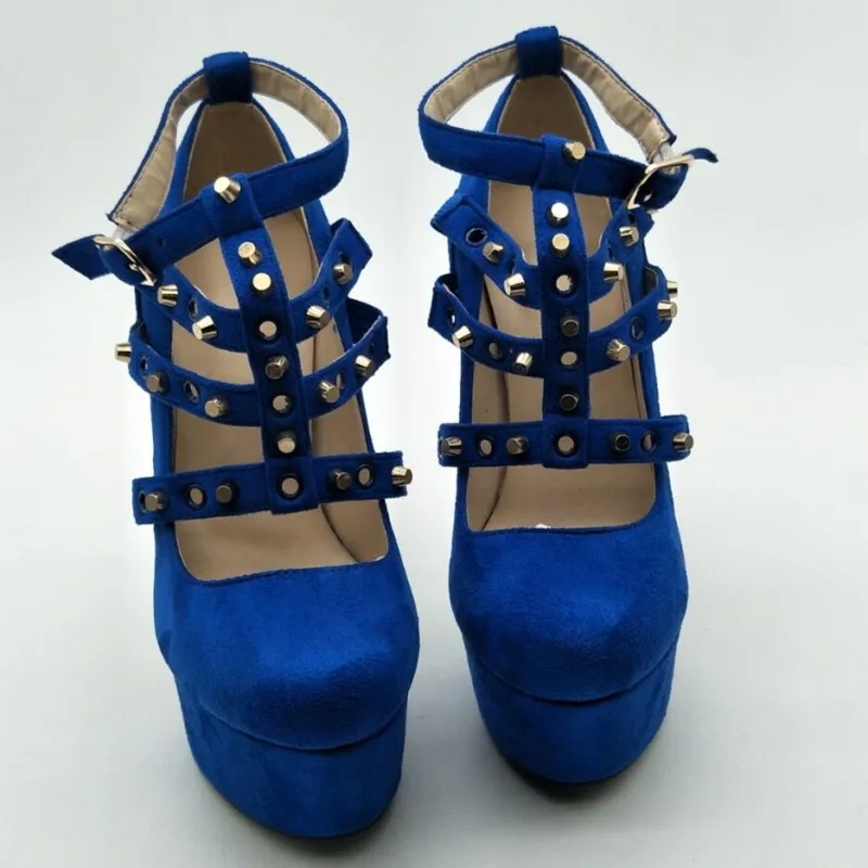 Modes jaunums sieviešu kurpes, zamšāda, dekoratīvas kniedes, 4.5 cm ūdensizturīgs, 14.5 cm duncis sūkņi, apaļas toe sūkņi.