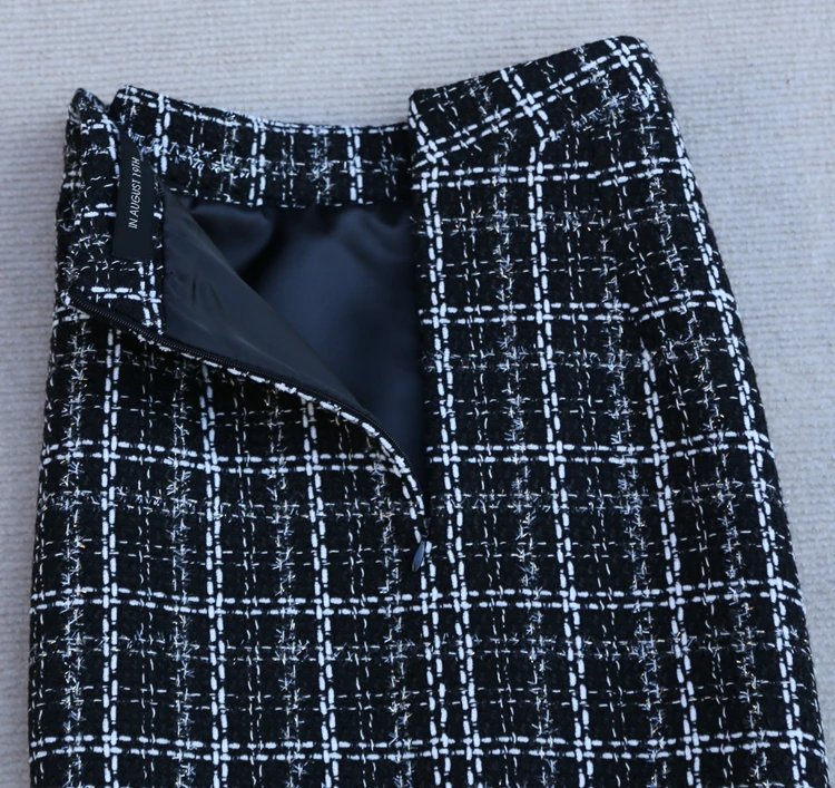 Modes pleds uzvalks sieviešu pavasara ziemas New augstas kvalitātes temperaments gadījuma tvīda mazo smaržas žakete + svārki divu gabalu Komplekti