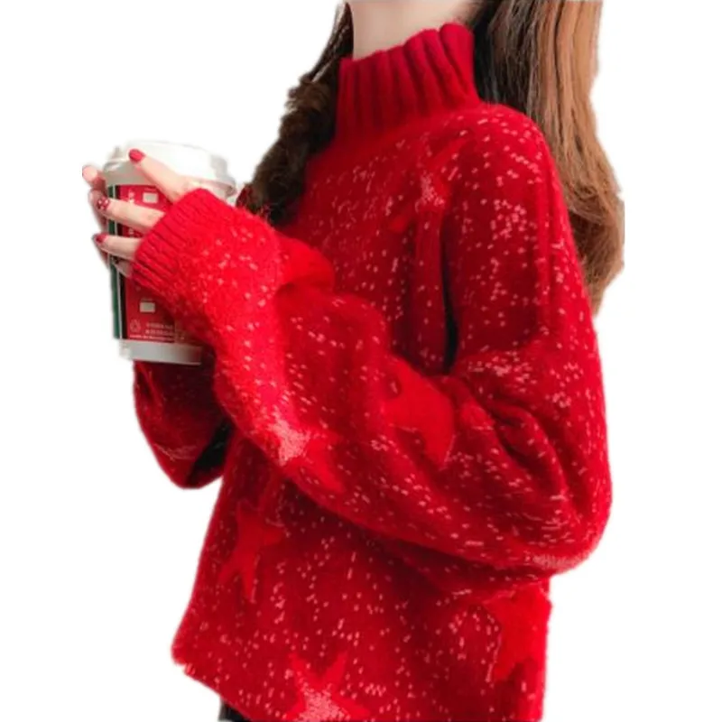Modes Ziemassvētku Džemperi, Puloveri Sieviešu 2019Short Print Star Topi Trikotāžas Džemperis Lielajam Maiga, Silta Pull Femme Nouveaute M142