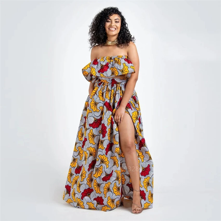 Modes Āfrikas Drēbes Sievietēm Dashiki Drukāt Maxi Kleitas Plecu Pie Africaine Bazin Elastīgs Dāmas Svārki Puse Vestidos