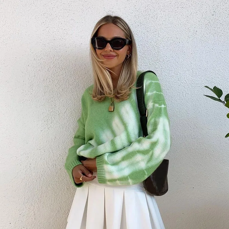 MosiMolly Elegantajā Zaļajā Baltu Kaklasaiti Krāsošanas Trikotāžas Džemperis Sieviešu Ziemas Streetwear Lielajam Puloveri Sieviešu Modes Džemperis 2020