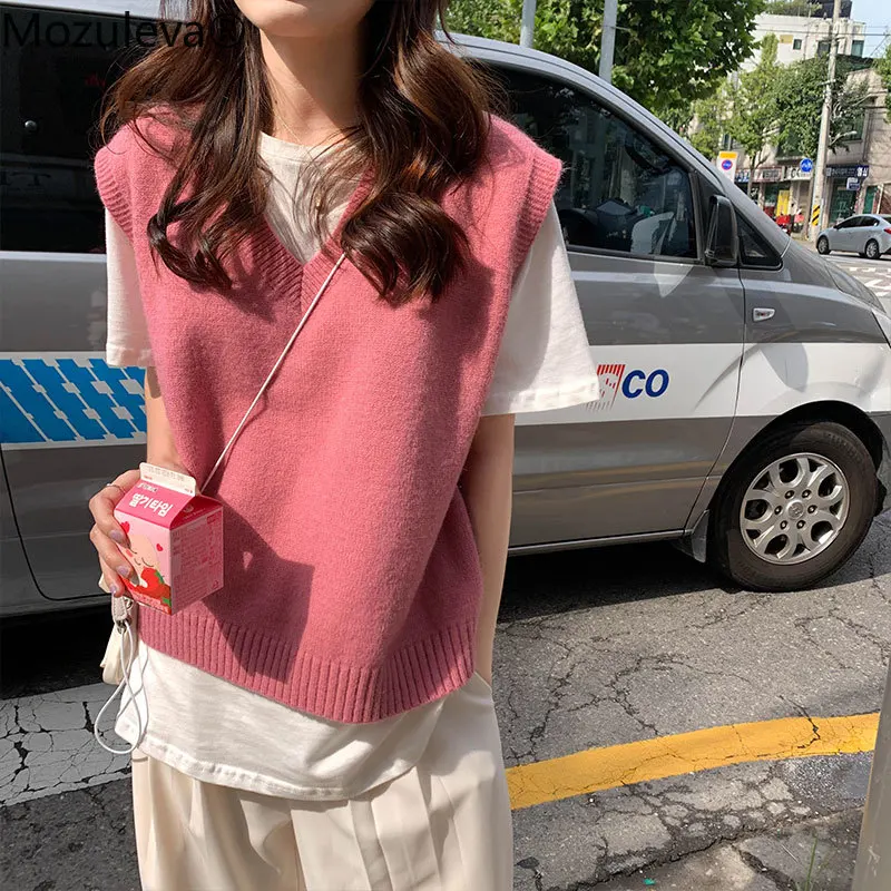 Mozuleva 2020. gada Rudenī korejas Elegantu V-Kakla Cieto Regulāri Vest Sievieti Džemperi, Vestes Sievietēm bez Piedurknēm Gadījuma Sieviete Veste
