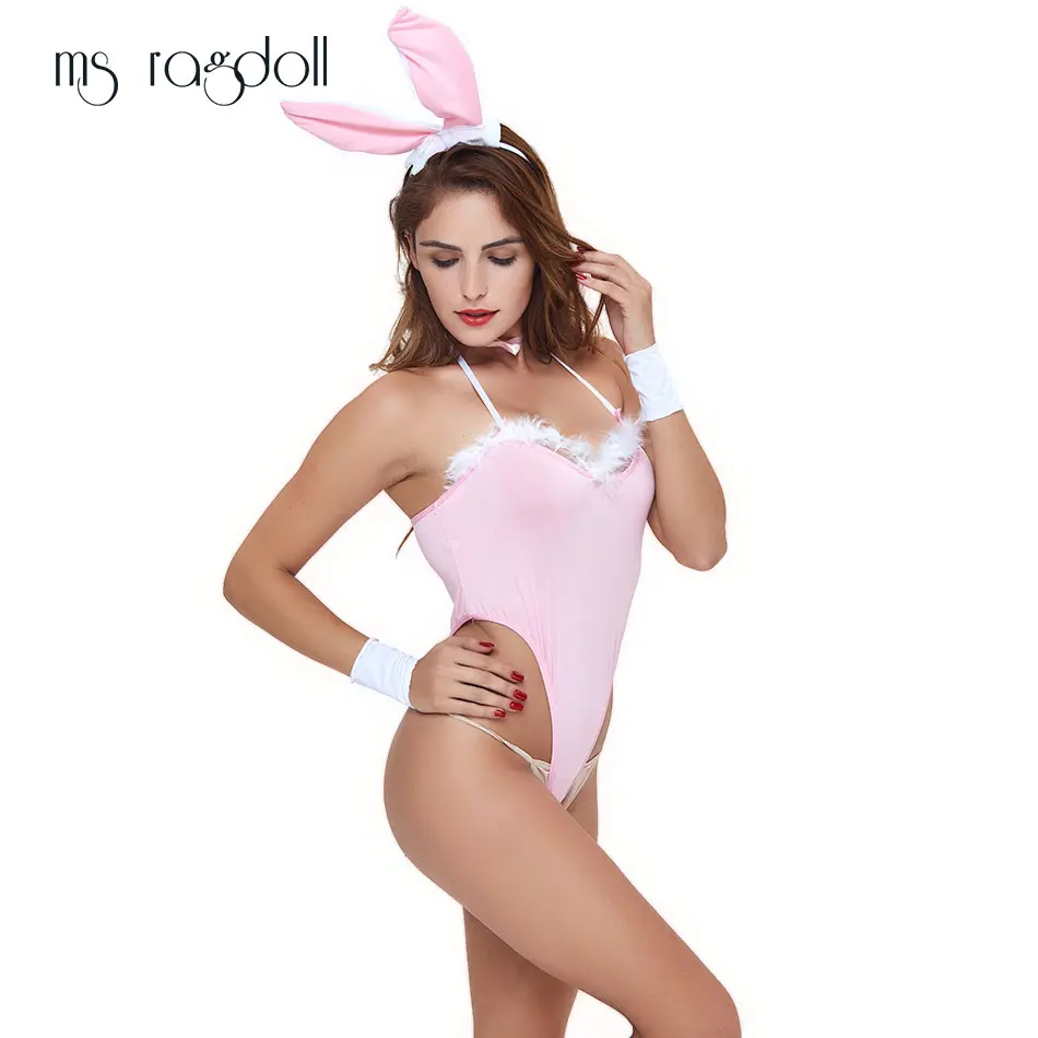 Ms ragdoll Seksīga Erotiskā Veļa V-veida Kakla Uzstādīt Kārdināt Kleita Seksa Sieviešu Apģērbu Truša Kostīms Vienotu Bunny Girl Cosplay Naktsveļu