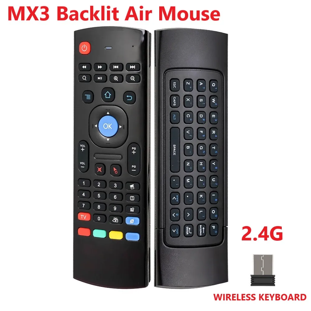 MX3 Bezvadu Tastatūras T3 Smart Tālvadības pulti 2.4 G RF Backlit Gaisa Pele ar Balss Mikrofons X96 Tx3 H96 Android TV Box