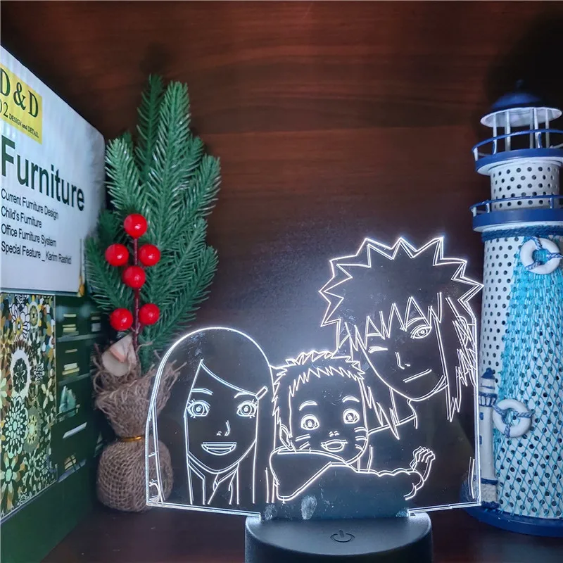 Naruto Minato Kushina Ģimenes 3D Lampas Anime LED Vizuāla Gaismas Bērnu Guļamistaba Dekori Nightlight Krāsains Galda Lampas Bērnu Ziemsvētki Dāvanu