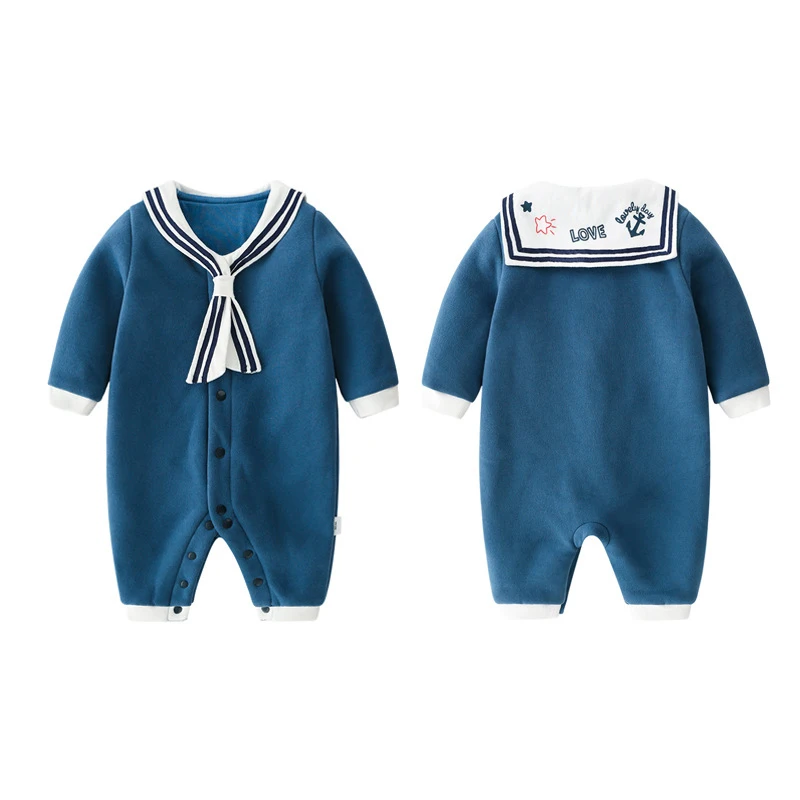 Navy stilā Jaunu Jaundzimušo Bērnu Apģērbu Zēni Meitenes Romper garām Piedurknēm Kokvilnas Romper Bērniem Jumpsuit Playsuit Apģērbs, Zīdaiņu Apģērbs