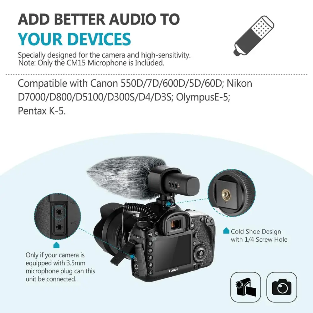 Neewer Kamera, Mikrofons, Kondensatora Intervijas Par Nikon/Canon/Sony/Panasonic Kamera/DV Videokamera (Ne Canon T5i,un T7 T6)