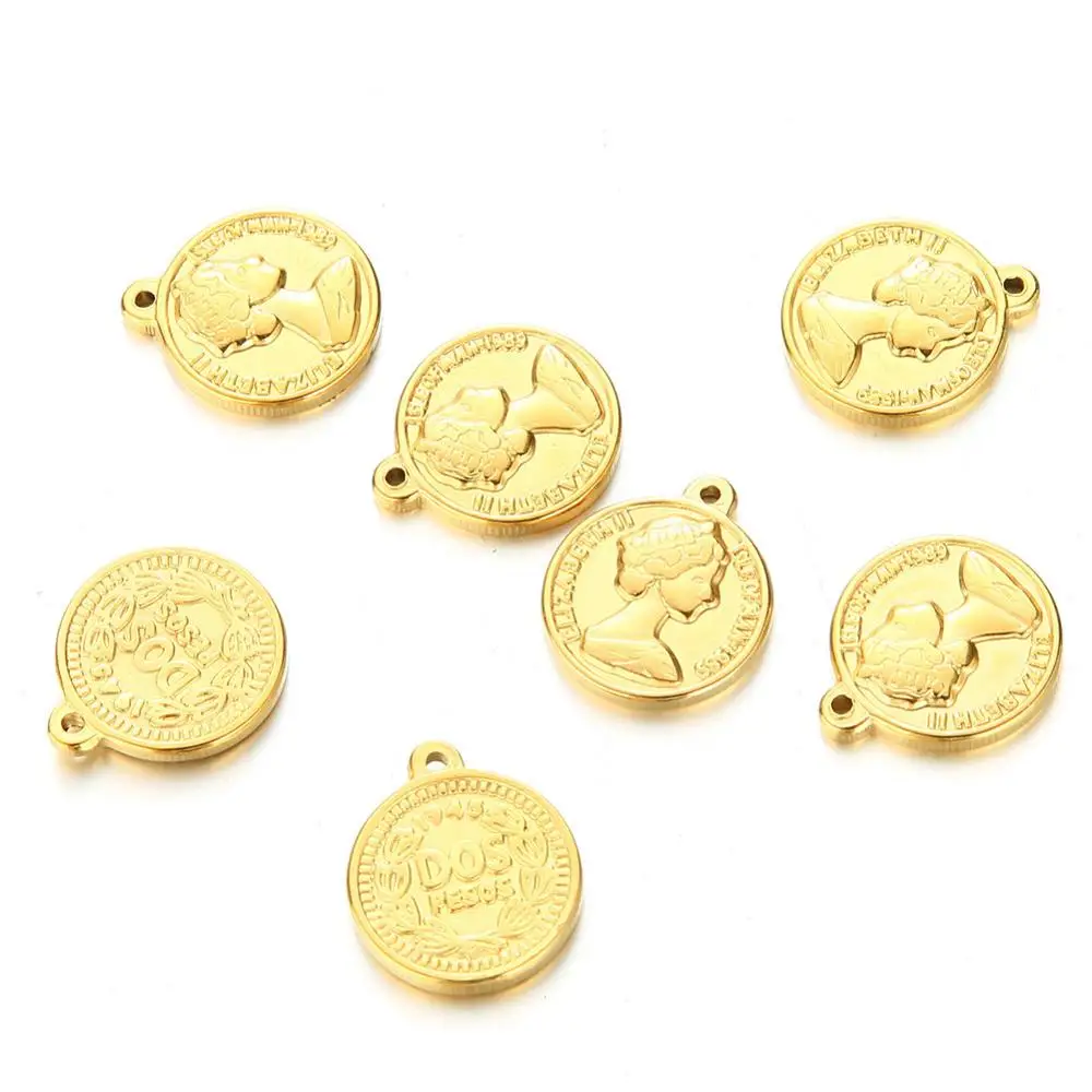 Nerūsējošā Tērauda Monētas Šarmu Rotaslietu izgatavošana Zelta/Sudraba Krāsas Metāla Monētas DOS PESO Piekariņi Vairumtirdzniecības 5gab