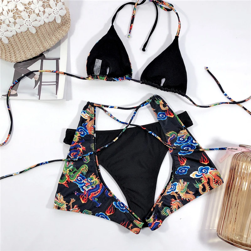 NewAsia Raibs 3 Gabals Peldkostīms Pavada Bikini 2020. Gadam Triangle Peldkostīmi Sieviešu Drukāt Bikini Push Up Polsterēts Bikini Komplekts Beachwear