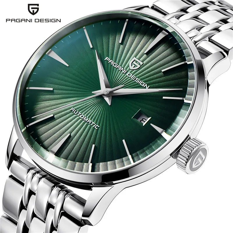 PAGANI DIZAINA Jaunas Zaļās Vīriešu Pulkstenis Ūdensizturīgs Automātisko, Mehāniskās rokas pulksteņi Vīriešu Tērauda Ādas Watchband Skatīties reloj hombre