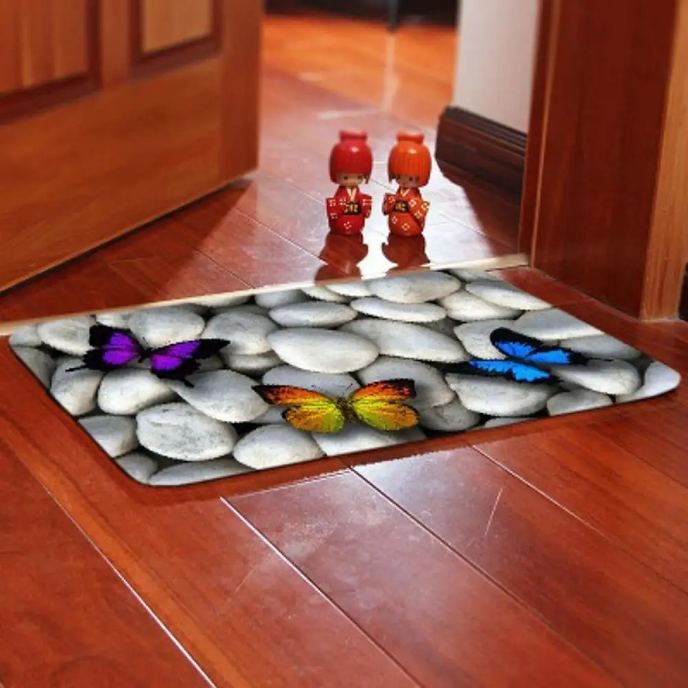 Paklāju 3D Bruģakmens Akmens Krāsains Tauriņš Modelis Virtuves Doormats neslīdoša Absorent Ūdens Grīdas Paklāji Vannas istabas Platība