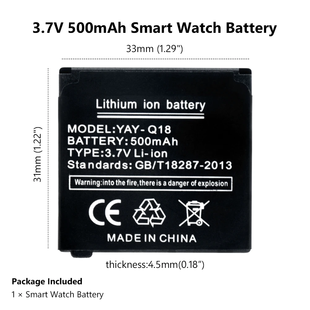 Par Q18 Smart Skatīties Akumulatora Smartwatch Pulkstenis Rezerves Uzlādējams Li-jonu Polimēru Akumulators 3,7 V 500 MAH Akumulatoru Rokas Pulksteņu Baterija