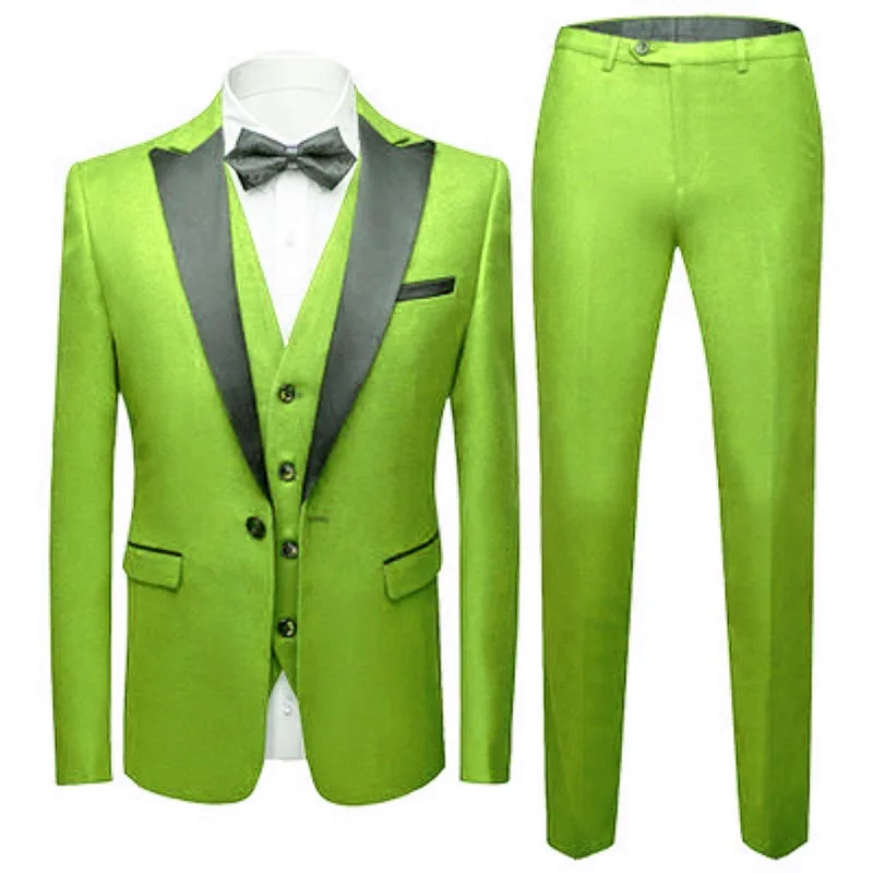 Pasūtījuma Groomsmen Laima Zaļš Līgavainis Tuxedos Maksimālā Black Atloks, Vīriešu Uzvalki, Kāzu Labākais Cilvēks Žakete ( Jaka+Bikses+Veste+Kaklasaite ) C484