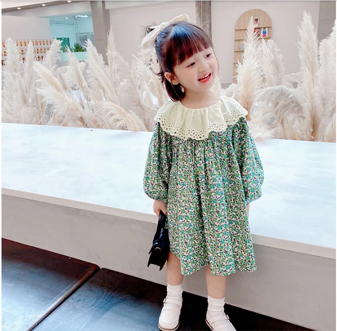Pavasara Rudens Jaunas Ielidošanas Meitenes Kleita Laternu Piedurknēm Toddler Princese Gadījuma Kleita Meitene Puse Apģērbi
