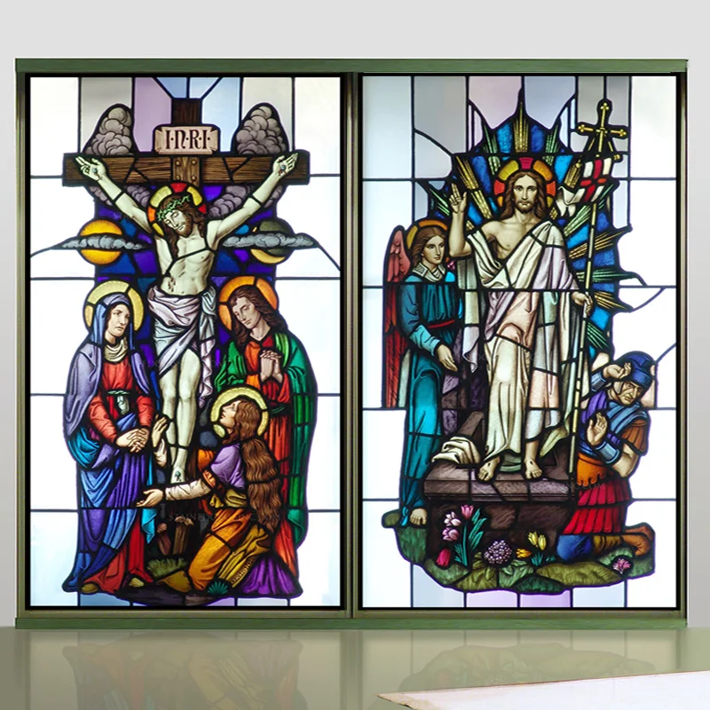 Pašlīmējošās dekoratīvās/statiskā piekļauties matēta iekrāso kontinentālās logu plēves var darīt pielāgoto izmēru Jēzus krustā Sišanu/Kristus