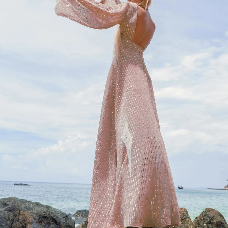 Peachtan Vintage redzēt cauri segtu ups 2020. gadam Sequin peldkostīmu segtu ups sieviešu Pludmales gara kleita Vasaras peldētāju bikini Tunika kimono