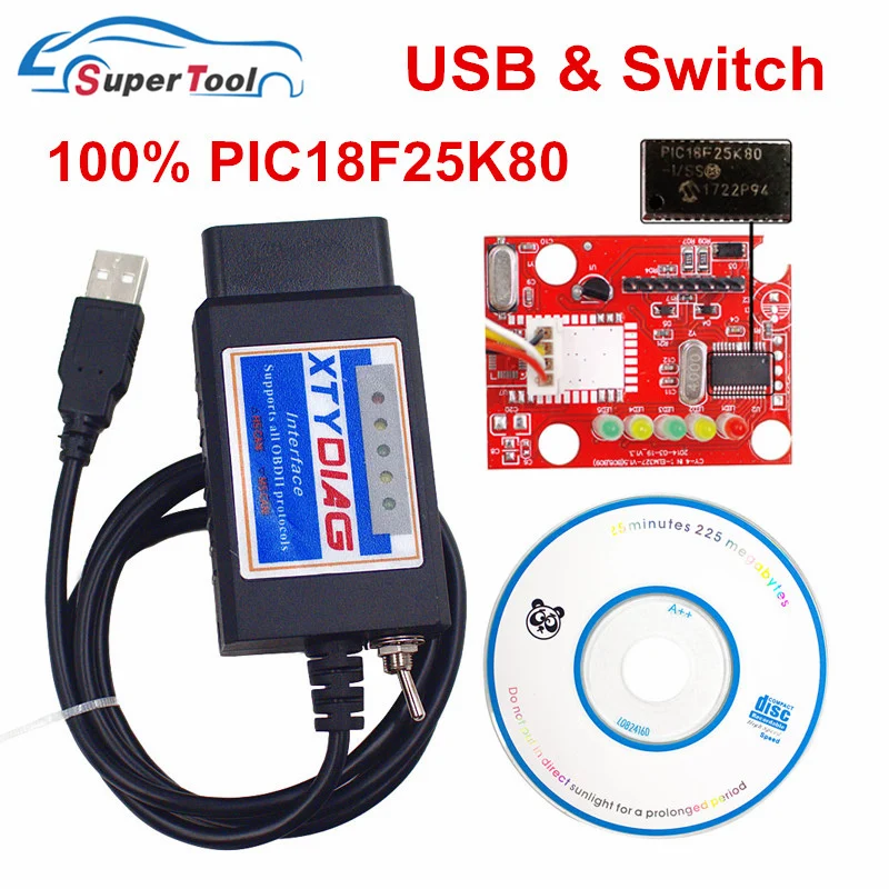 PIC18F25K80 Čipu, USB ELM327 V1.5 OBD2 Diagnostikas Skeneris ELM 327 V1.5/1.5 USB Slēdzis CA/MS VAR Forscan OBDII Kodu Reade