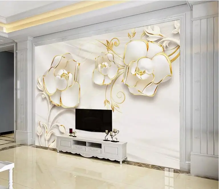 Pielāgotus foto tapetes, 3d, zīda rožu mājās ar zelta murals par viesistaba, guļamistaba, dīvāns fona sienas apdare tapetes