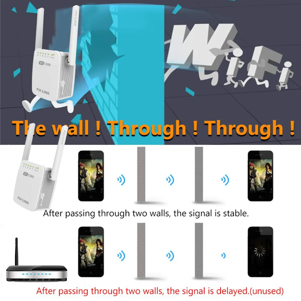 PIXLINK Wirless WiFi Maršrutētāju un Diapazona Paplašinātāja 1200Mbps Repeater Piekļuves Punkts 2.4/5G Dual Band AC 11 AC12 Pastiprinātājs Wi-Fi Signālu Mājas