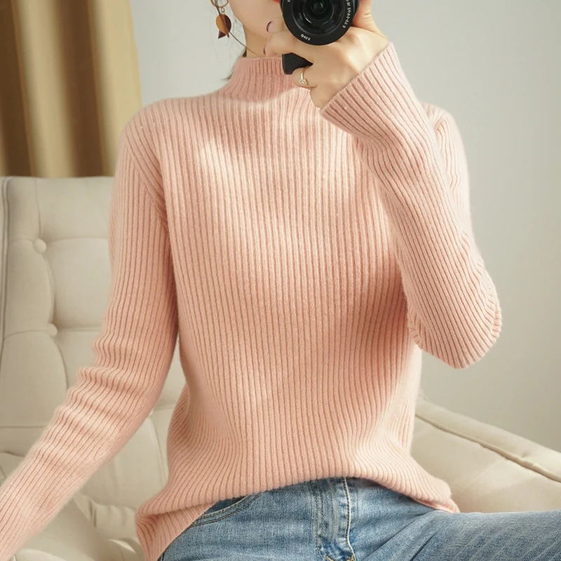 Plānas svītrainām vilnas zemāko džemperis sieviešu 2020. gadam fall winter jaunu puse augstu kakla long piedurknēm zaudēt īsu iekšējo pulovers